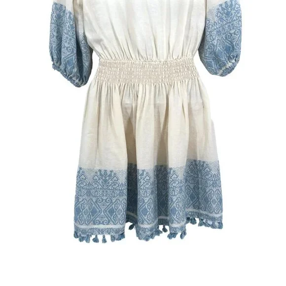 Zimmermann Helm Split Neck Jacquard Fringe Tassel Linen Lace Mini Dress - Picture 10 of 12
